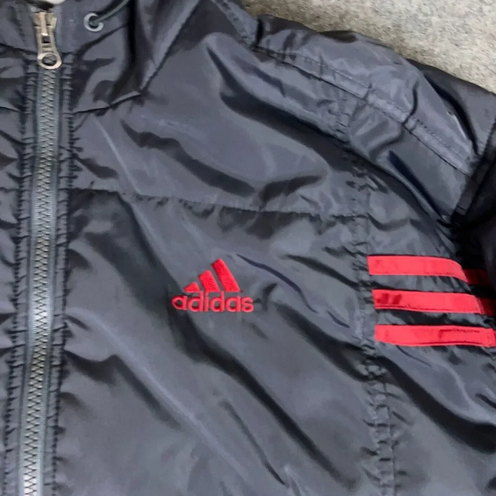 Vtg‎ Adidas Mens Jacket Medium Gray Red Puffer Warmup Sports Softshell Y2K Thick
